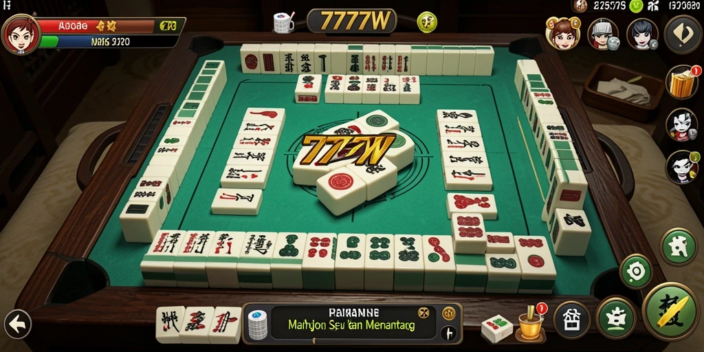 Screenshot gameplay menarik dari 7777W menunjukkan keseruan Mahjong.