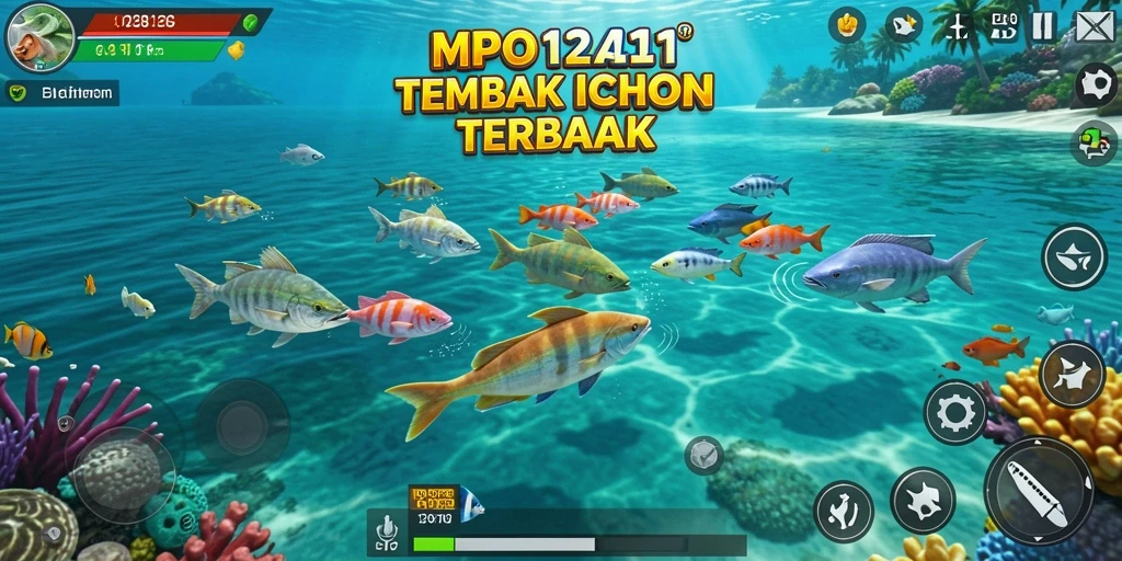 Tampilan gameplay seru Tembak Ikan dengan efek visual yang menggembirakan.