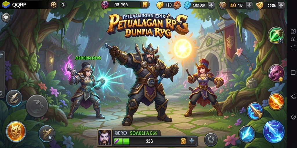 Screenshot gameplay QQRP yang menampilkan pertarungan epik di dunia RPG.