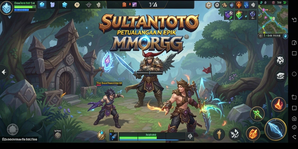 Tangkapan layar gameplay SULTANTOTO yang menunjukkan pertarungan epik di dunia fantasi.
